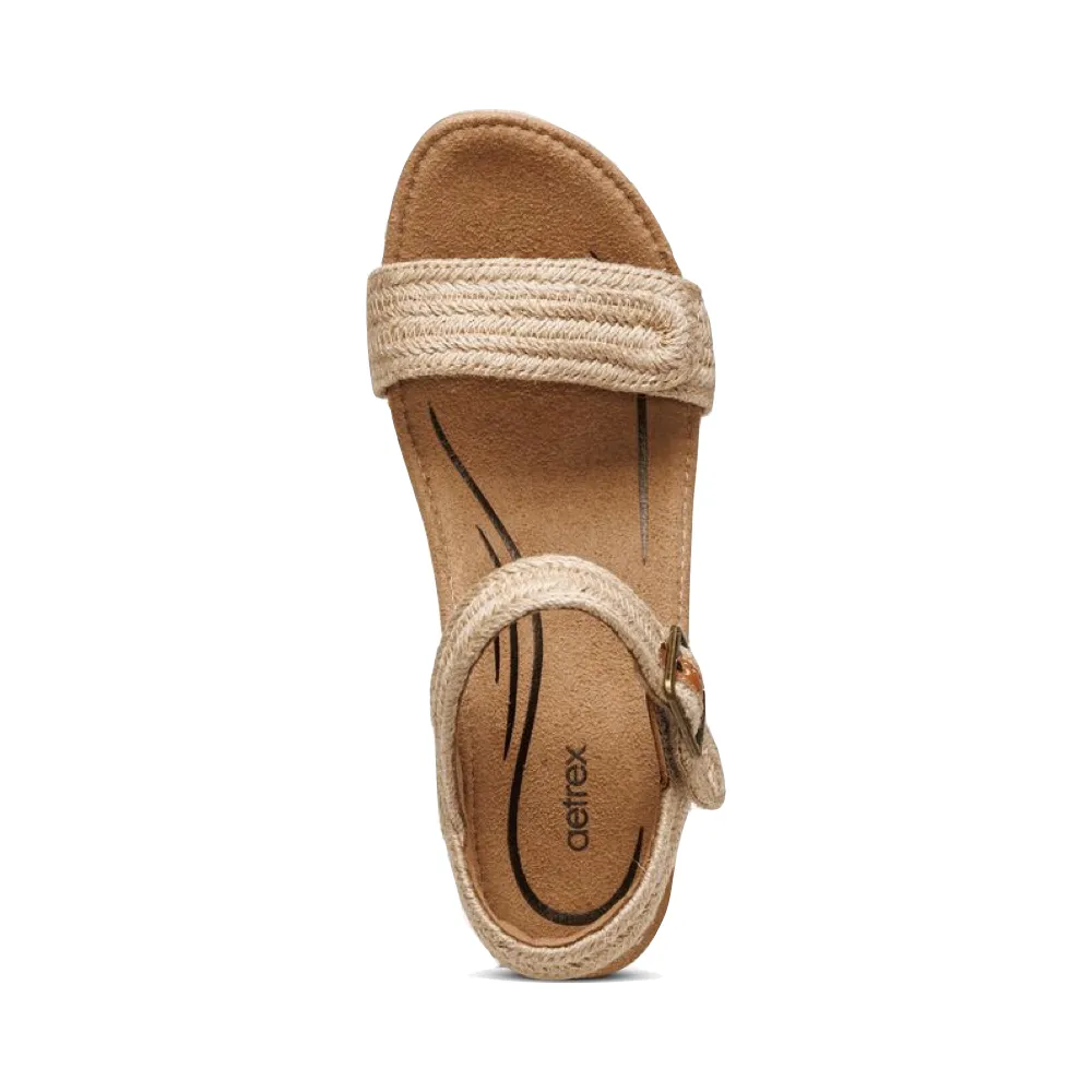 Aetrex Sydney Bride à Lanières et Semelle Espadrille Wedge pour Femme en Naturel