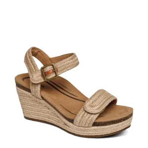 Aetrex Sydney Bride à Lanières et Semelle Espadrille Wedge pour Femme en Naturel