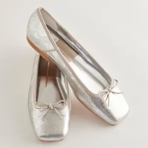 BALLERINES ANISA EN CUIR ARGENTÉ VIEILLI