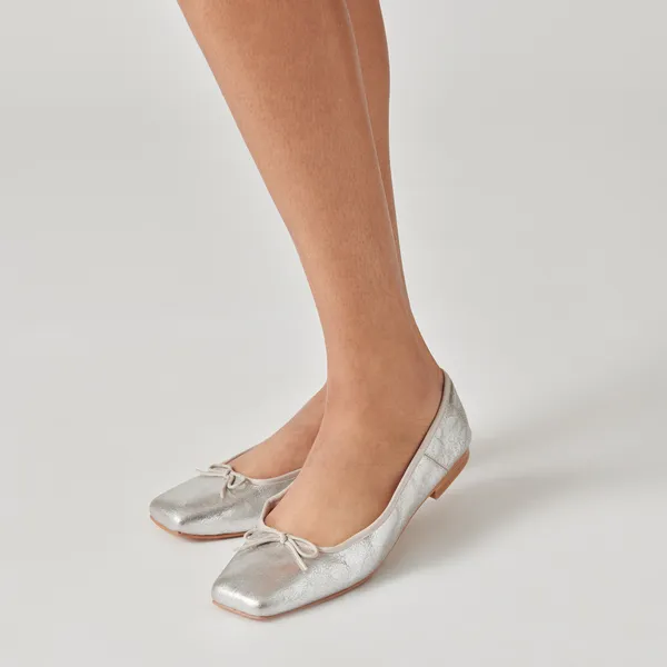 BALLERINES ANISA EN CUIR ARGENTÉ VIEILLI