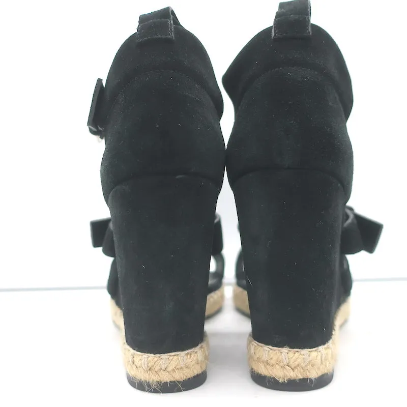 Balenciaga Sandales à Talons Compensés Espadrille en Suède Noir Taille 41 à Boucle et Lanière