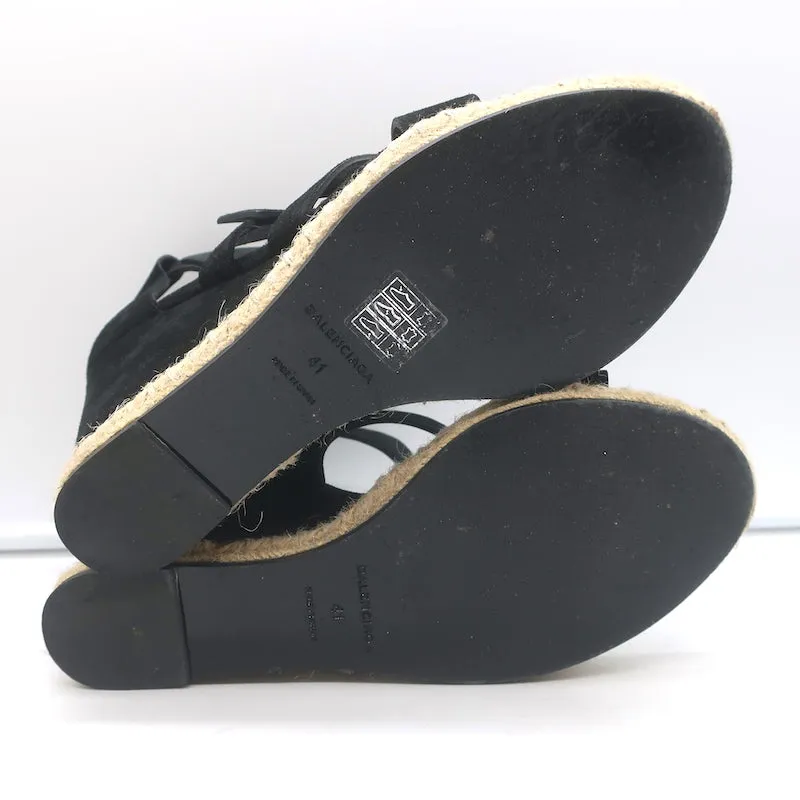 Balenciaga Sandales à Talons Compensés Espadrille en Suède Noir Taille 41 à Boucle et Lanière