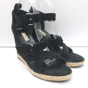 Balenciaga Sandales à Talons Compensés Espadrille en Suède Noir Taille 41 à Boucle et Lanière
