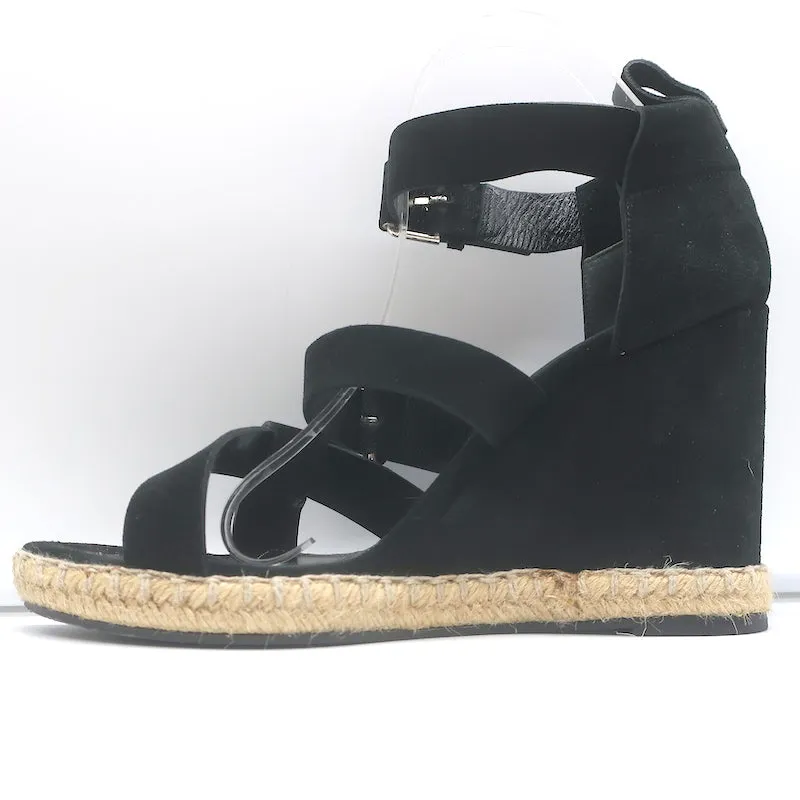 Balenciaga Sandales à Talons Compensés Espadrille en Suède Noir Taille 41 à Boucle et Lanière