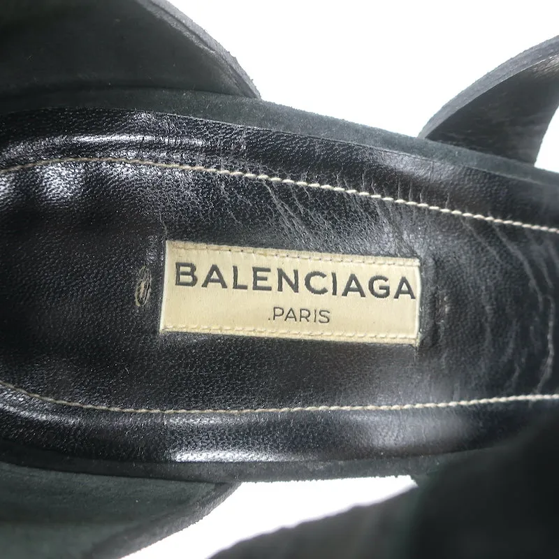 Balenciaga Sandales à Talons Compensés Espadrille en Suède Noir Taille 41 à Boucle et Lanière