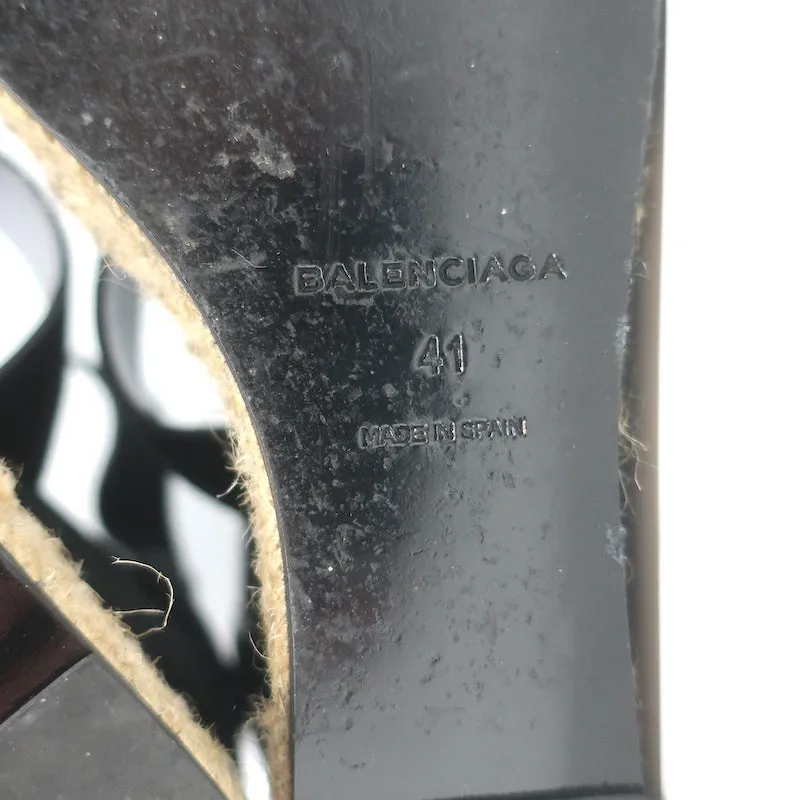 Balenciaga Sandales à Talons Compensés Espadrille en Suède Noir Taille 41 à Boucle et Lanière