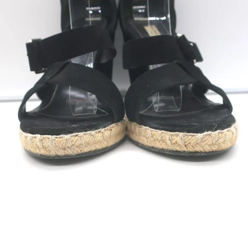 Balenciaga Sandales à Talons Compensés Espadrille en Suède Noir Taille 41 à Boucle et Lanière