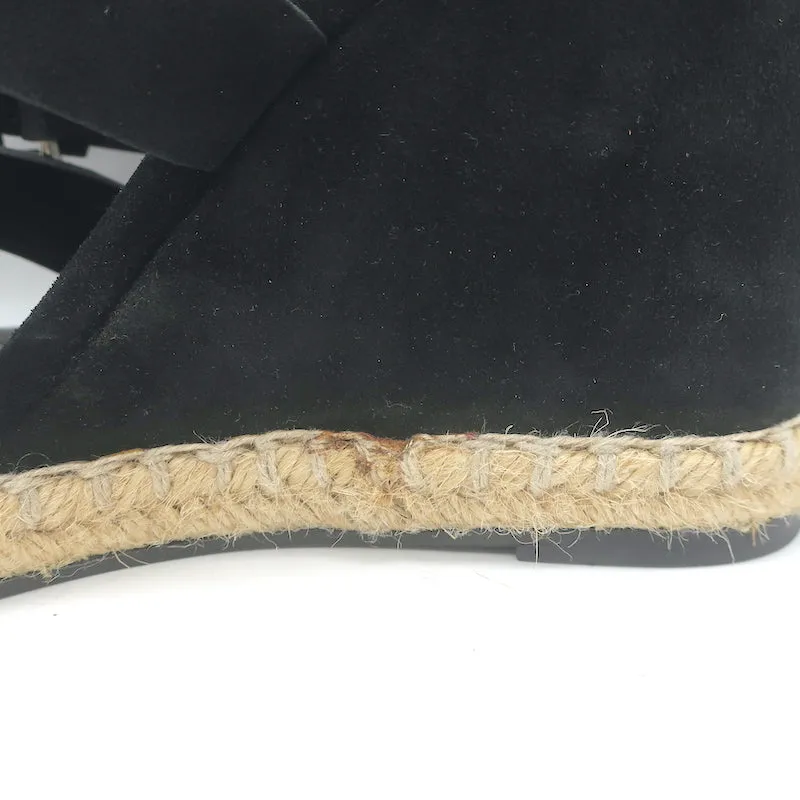 Balenciaga Sandales à Talons Compensés Espadrille en Suède Noir Taille 41 à Boucle et Lanière