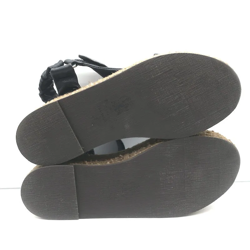 Brunello Cucinelli Sandales Espadrille Plateforme Monili en Cuir Noir Taille 37 NEUVE
