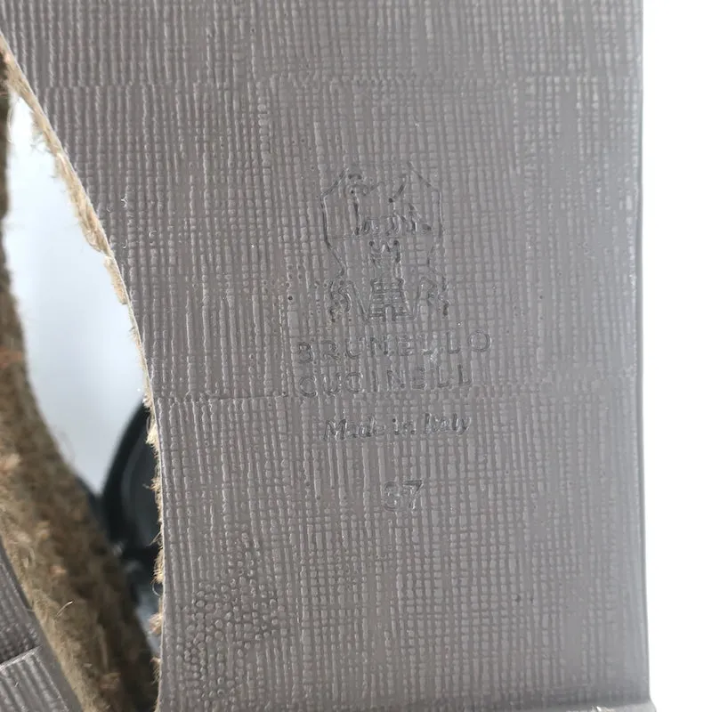 Brunello Cucinelli Sandales Espadrille Plateforme Monili en Cuir Noir Taille 37 NEUVE