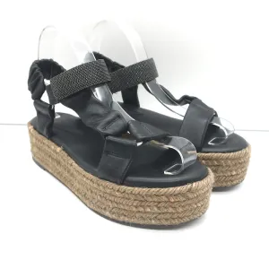 Brunello Cucinelli Sandales Espadrille Plateforme Monili en Cuir Noir Taille 37 NEUVE