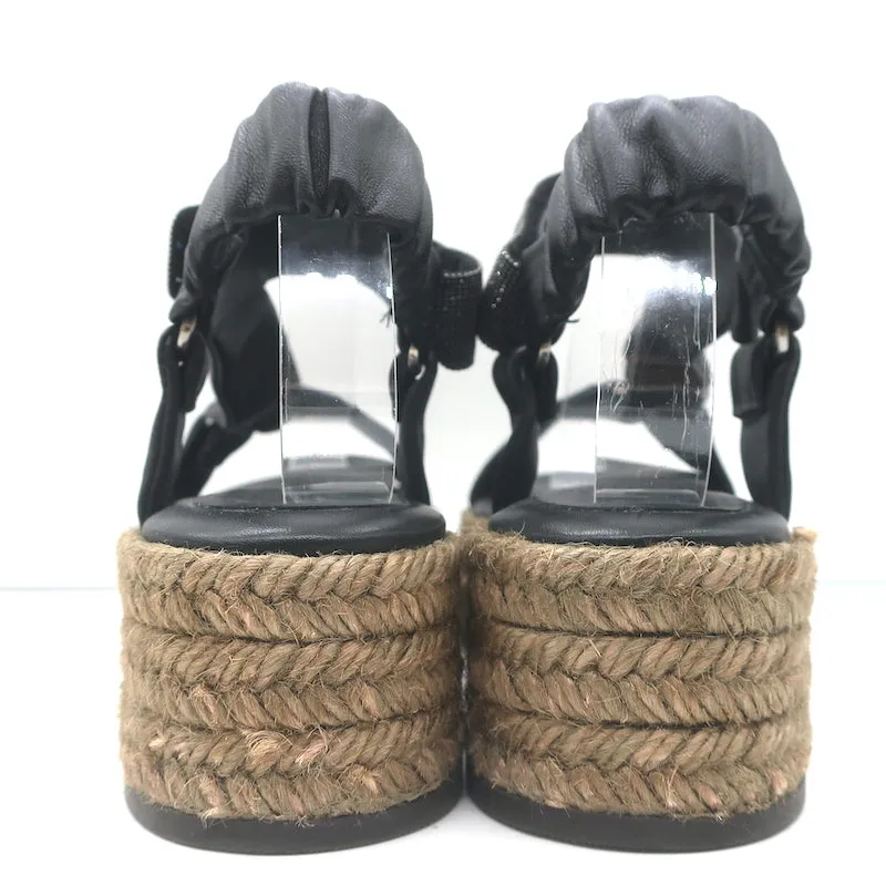 Brunello Cucinelli Sandales Espadrille Plateforme Monili en Cuir Noir Taille 37 NEUVE