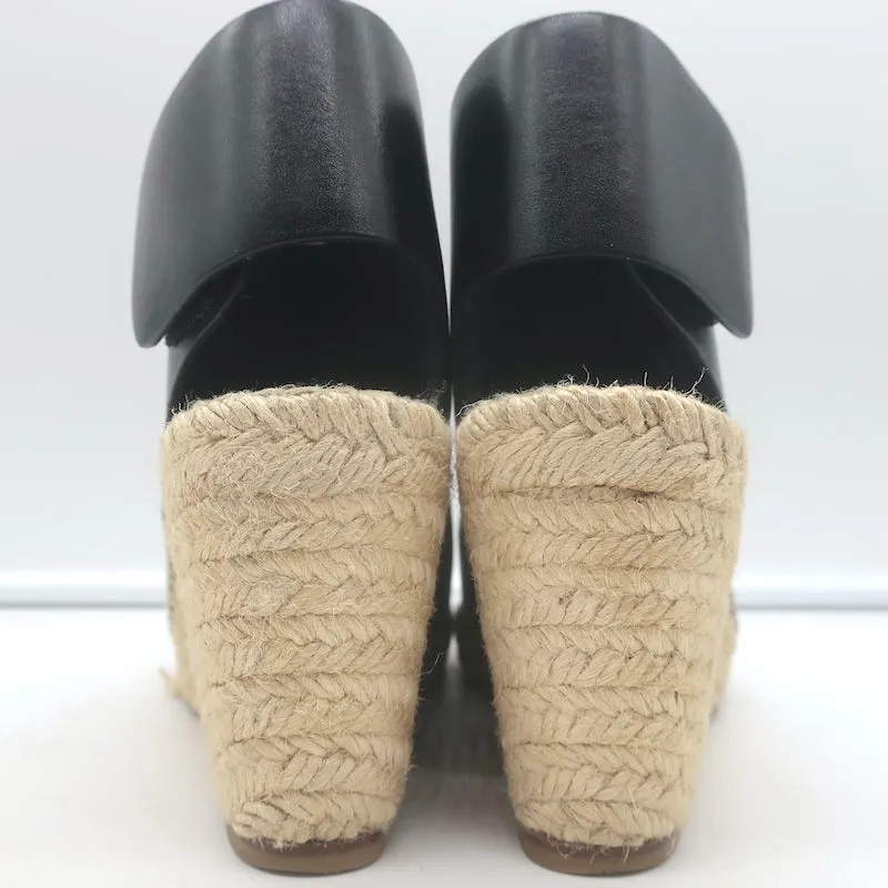 Celine Escarpins Slingback à Wedge en Cuir Noir Taille 37 Talons Ouverts