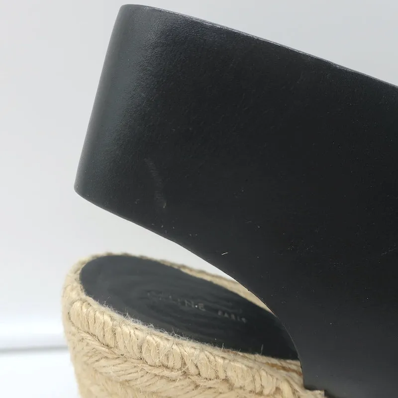 Celine Escarpins Slingback à Wedge en Cuir Noir Taille 37 Talons Ouverts