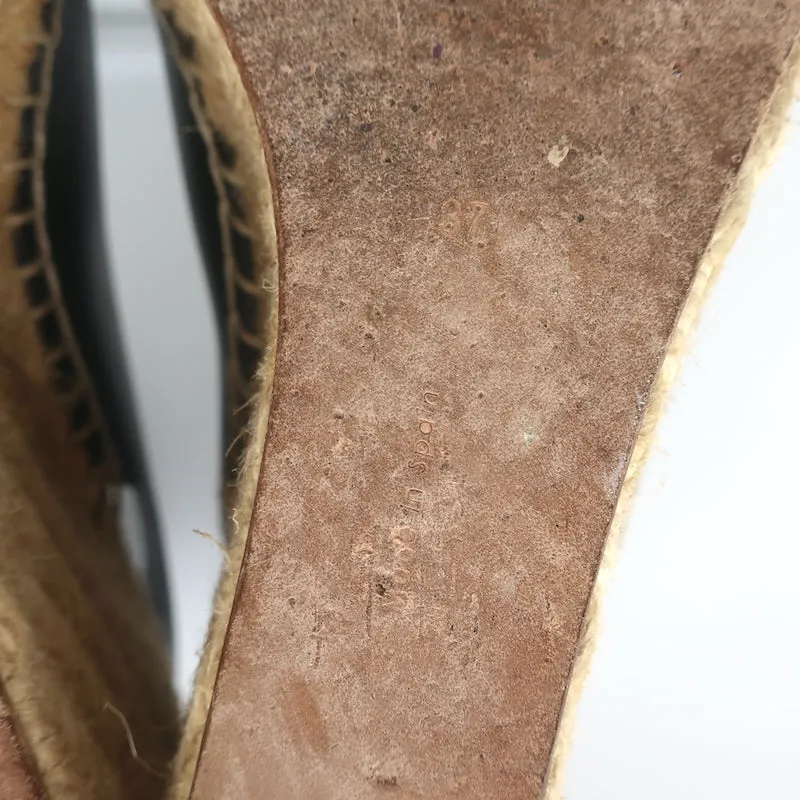 Celine Escarpins Slingback à Wedge en Cuir Noir Taille 37 Talons Ouverts