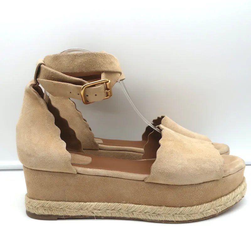 Chloé Lauren Sandales à Plateforme Espadrille à Bride Cheville en Suède Beige Taille 41