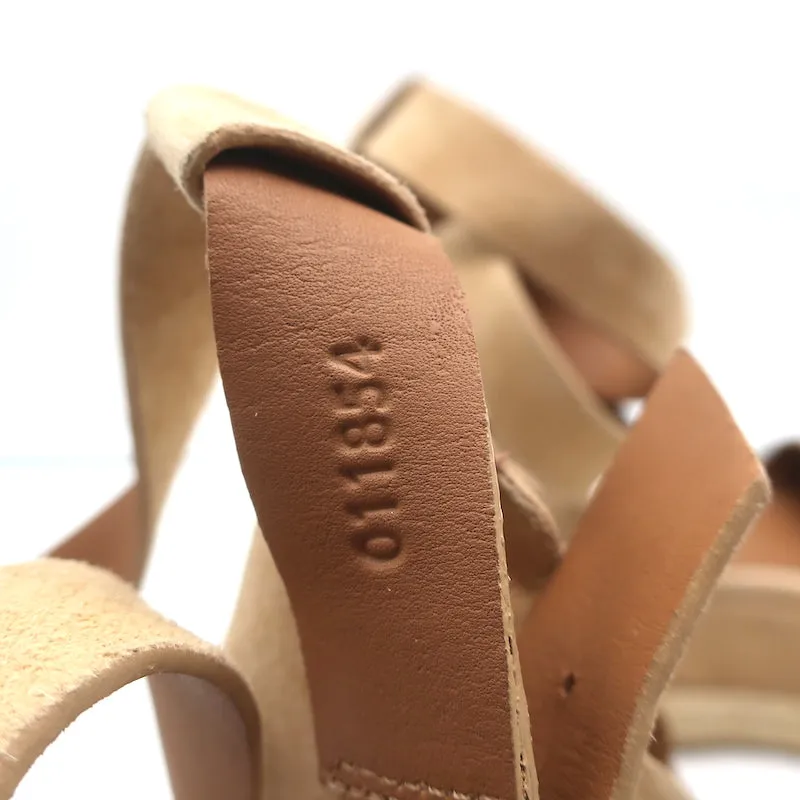 Chloé Lauren Sandales à Plateforme Espadrille à Bride Cheville en Suède Beige Taille 41