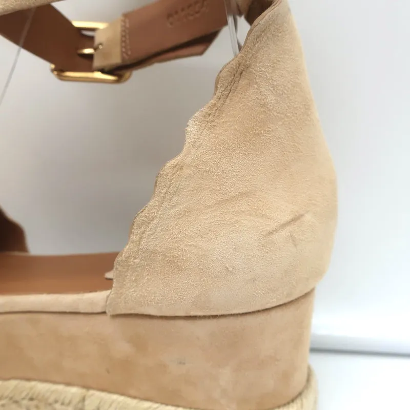 Chloé Lauren Sandales à Plateforme Espadrille à Bride Cheville en Suède Beige Taille 41
