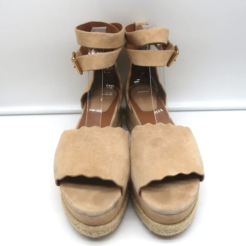 Chloé Lauren Sandales à Plateforme Espadrille à Bride Cheville en Suède Beige Taille 41