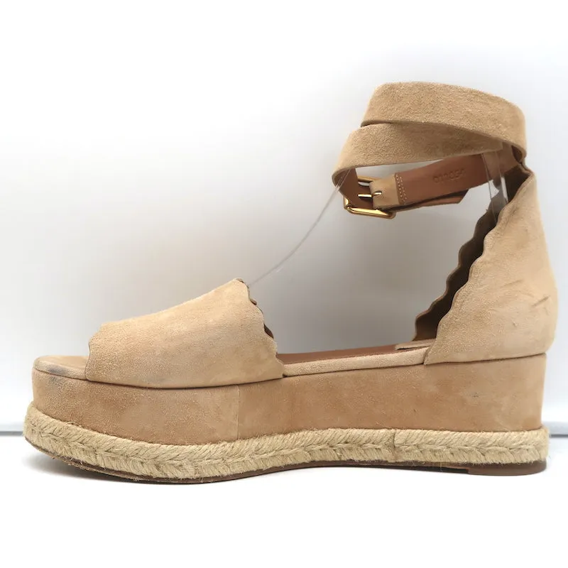 Chloé Lauren Sandales à Plateforme Espadrille à Bride Cheville en Suède Beige Taille 41