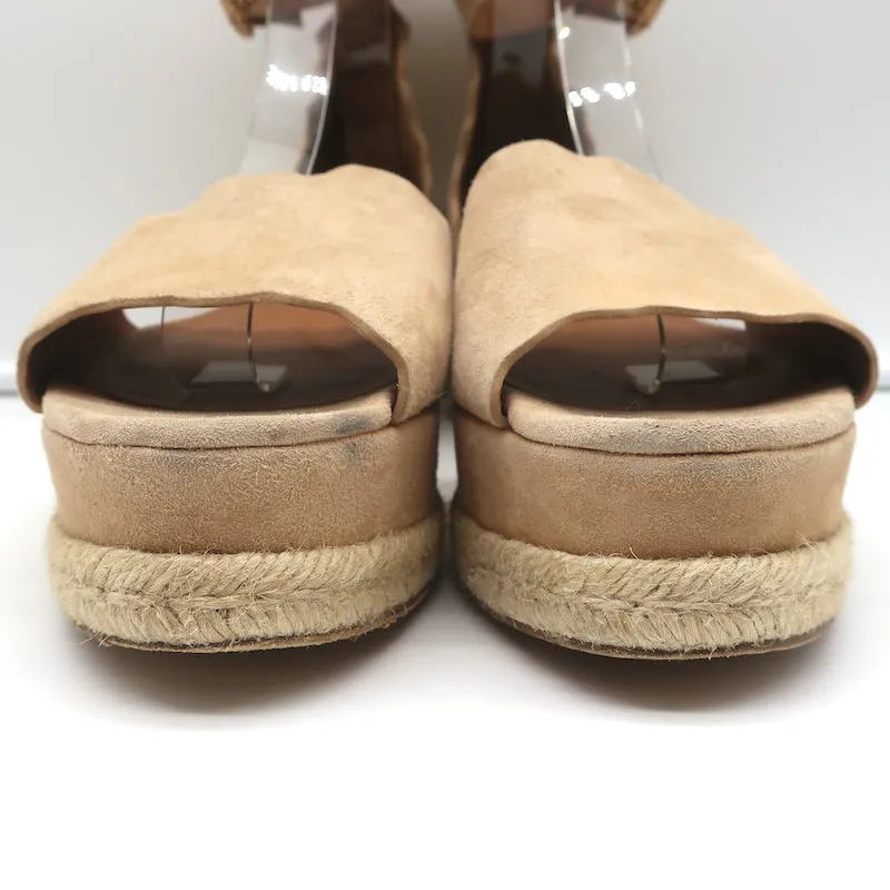 Chloé Lauren Sandales à Plateforme Espadrille à Bride Cheville en Suède Beige Taille 41