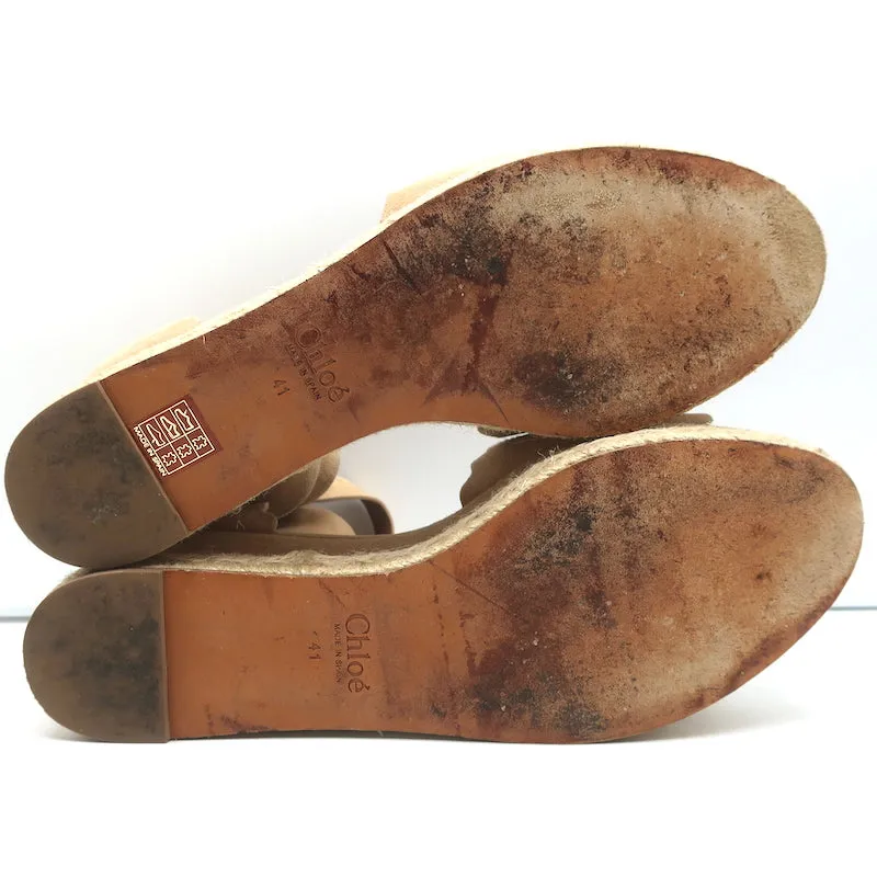Chloé Lauren Sandales à Plateforme Espadrille à Bride Cheville en Suède Beige Taille 41