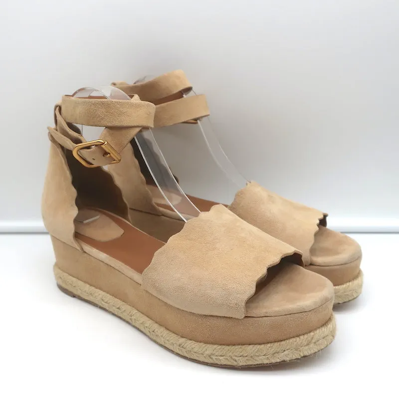 Chloé Lauren Sandales à Plateforme Espadrille à Bride Cheville en Suède Beige Taille 41