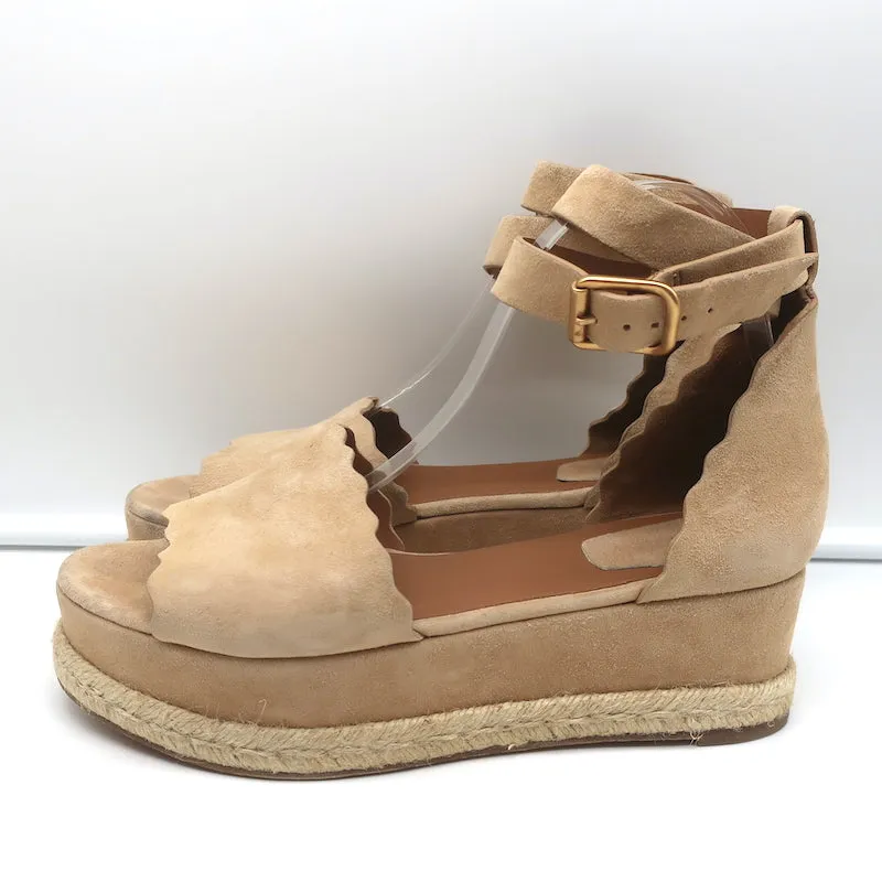 Chloé Lauren Sandales à Plateforme Espadrille à Bride Cheville en Suède Beige Taille 41