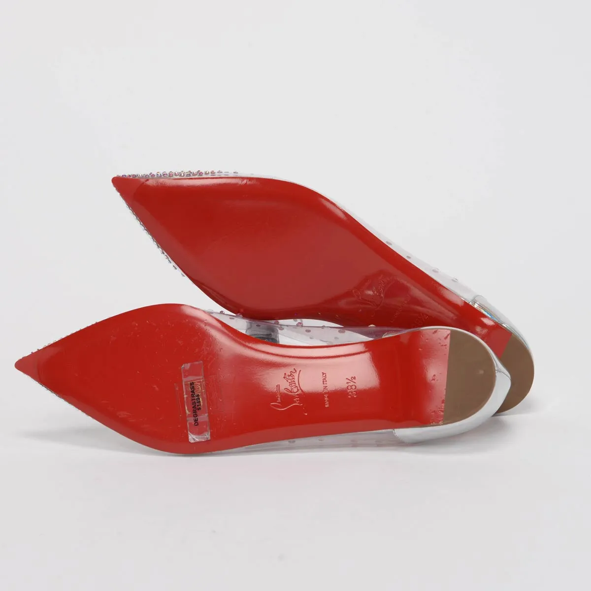 Christian Louboutin Escarpins plats Degrastrass en veau argenté scintillant & PVC taille 38.5