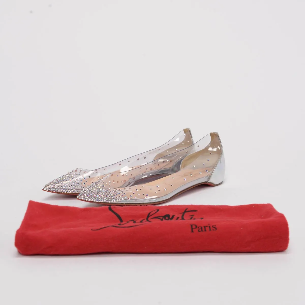 Christian Louboutin Escarpins plats Degrastrass en veau argenté scintillant & PVC taille 38.5