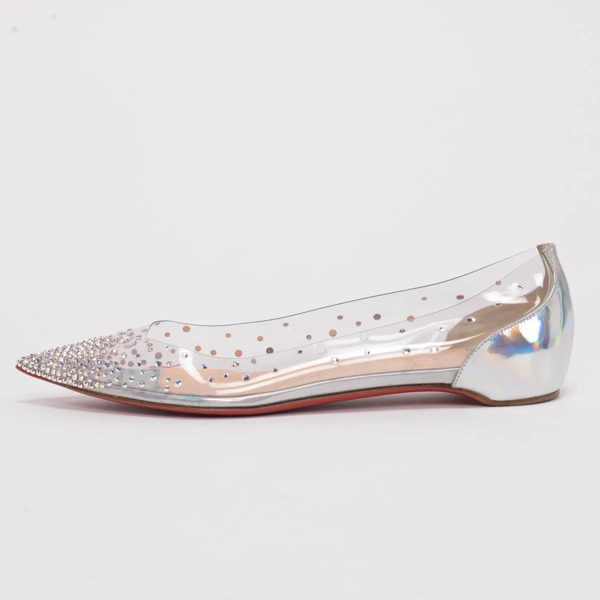 Christian Louboutin Escarpins plats Degrastrass en veau argenté scintillant & PVC taille 38.5