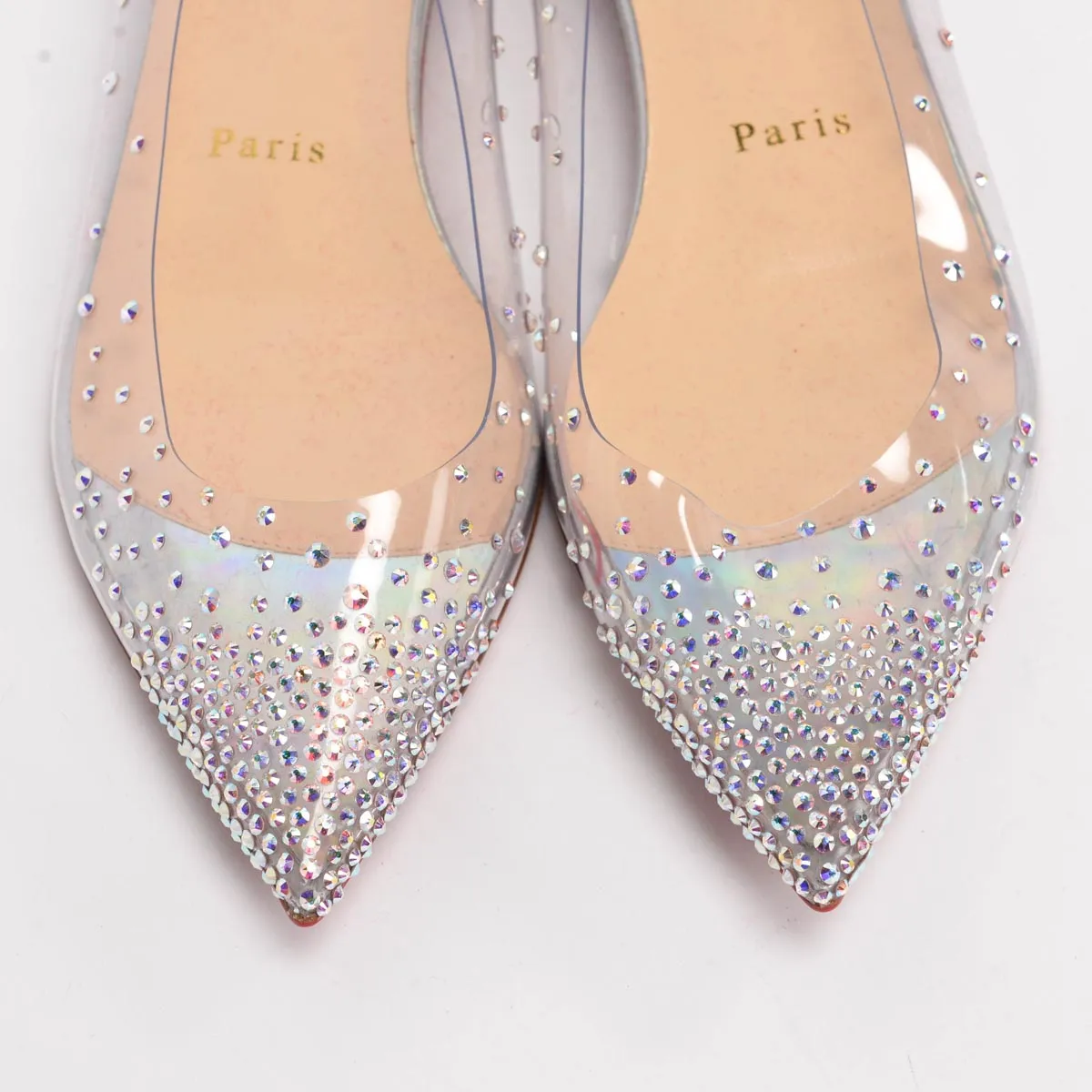 Christian Louboutin Escarpins plats Degrastrass en veau argenté scintillant & PVC taille 38.5
