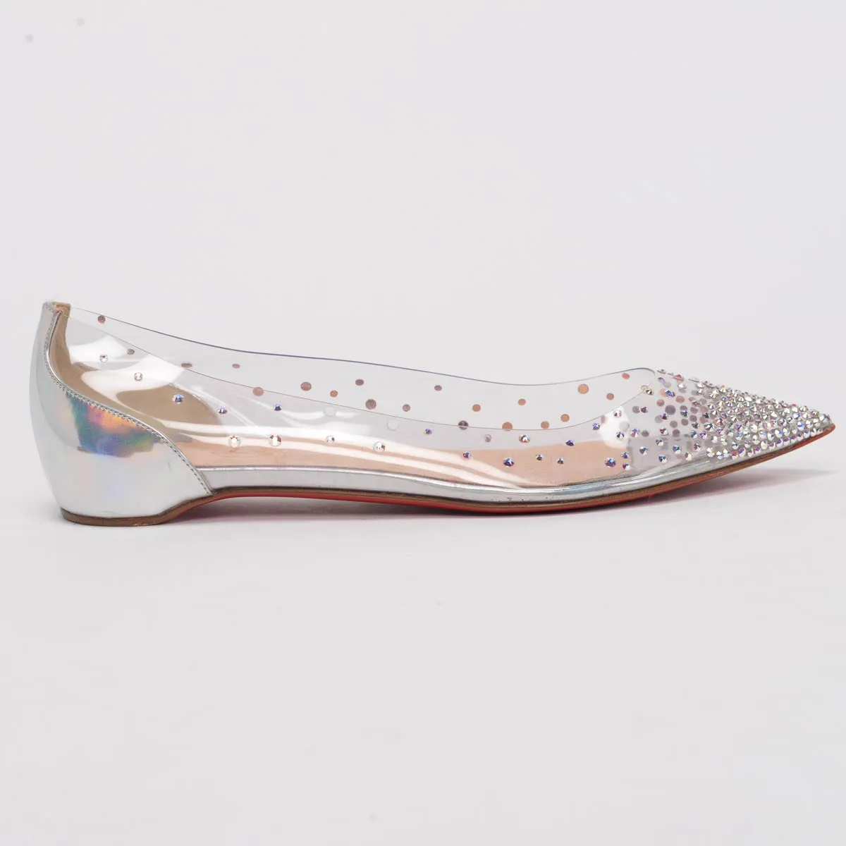 Christian Louboutin Escarpins plats Degrastrass en veau argenté scintillant & PVC taille 38.5