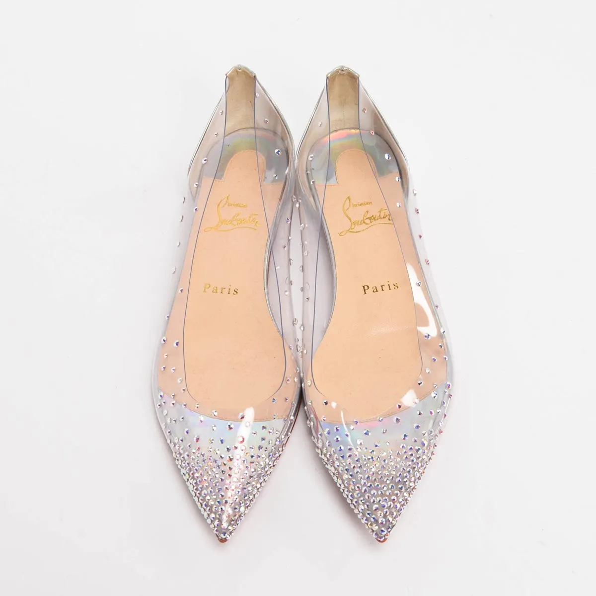 Christian Louboutin Escarpins plats Degrastrass en veau argenté scintillant & PVC taille 38.5