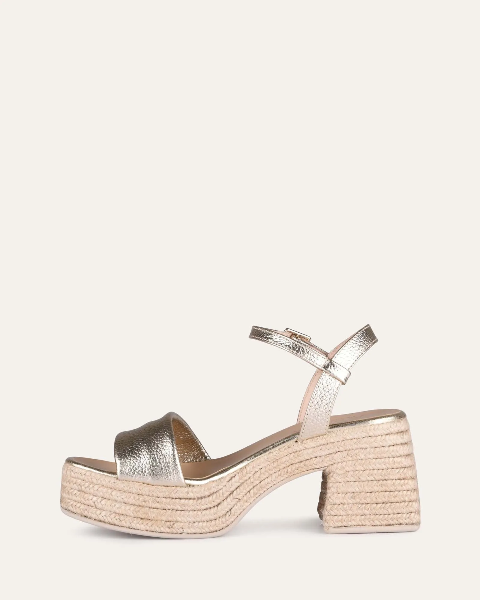 SANDALES ESPADRILLES À TALONS HAUTS FAIRFAX EN CUIR DORÉ