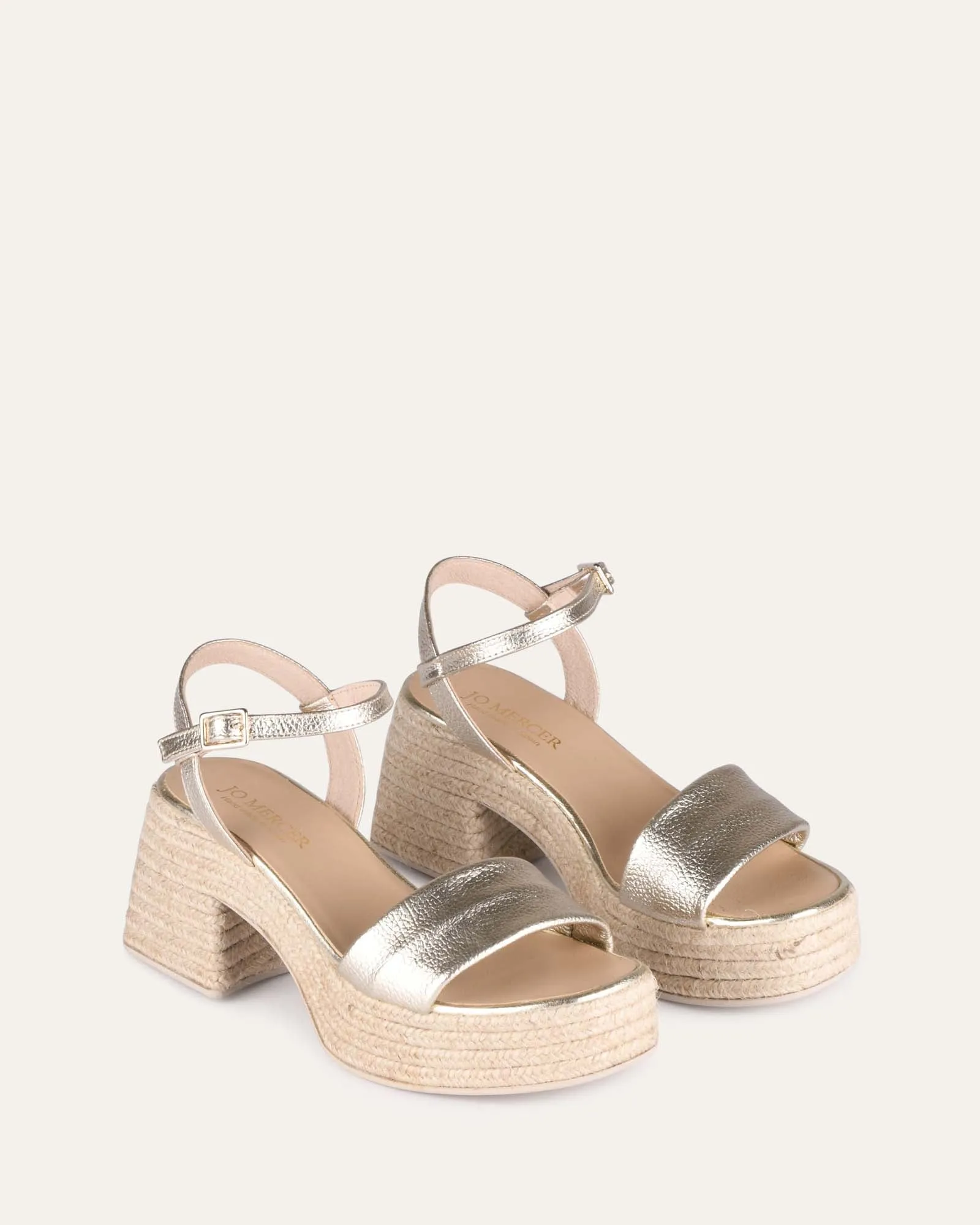 SANDALES ESPADRILLES À TALONS HAUTS FAIRFAX EN CUIR DORÉ