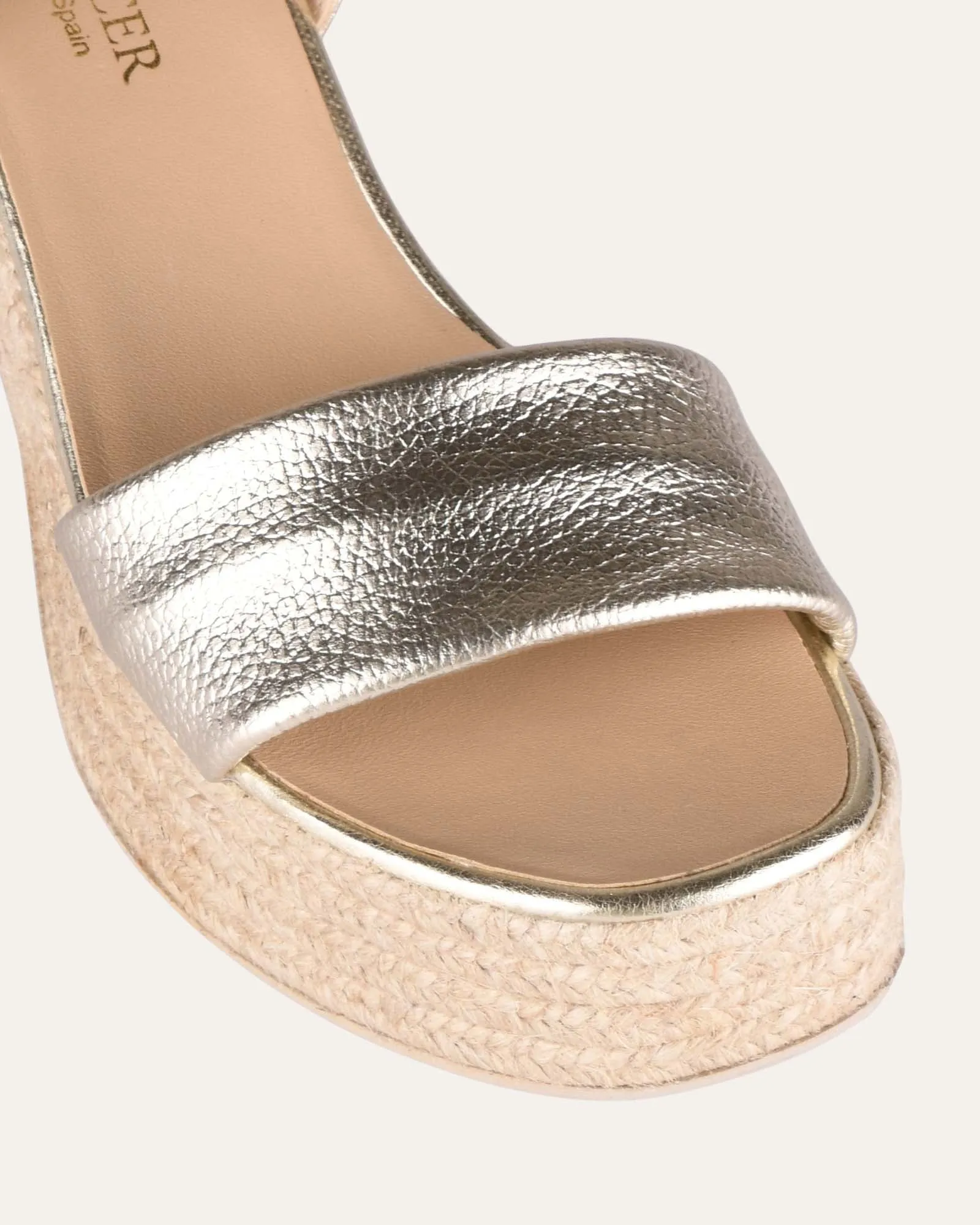 SANDALES ESPADRILLES À TALONS HAUTS FAIRFAX EN CUIR DORÉ