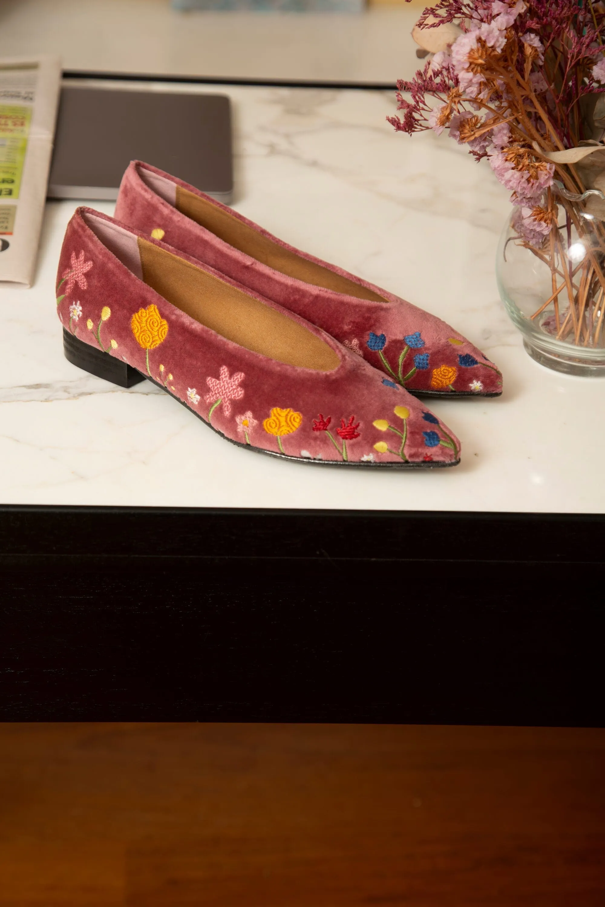 Ballerines véganes en daim écologique Free Flowers | Rose
