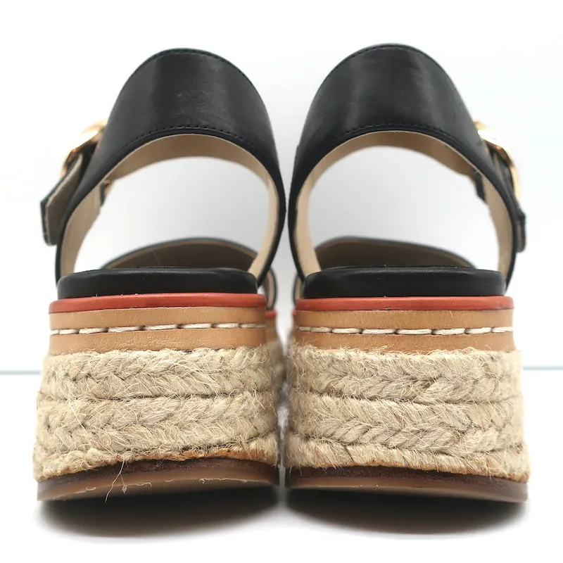 Gabriela Hearst Sandales Plateforme Espadrille en Cuir Noir Ryka Taille 36