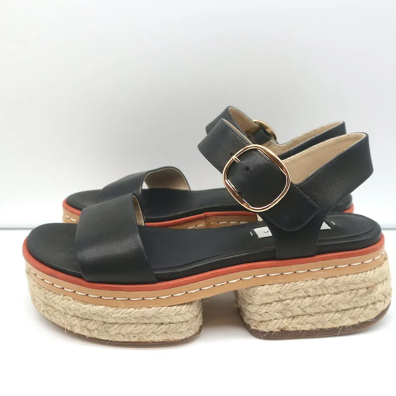 Gabriela Hearst Sandales Plateforme Espadrille en Cuir Noir Ryka Taille 36