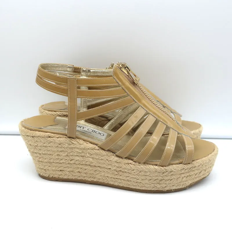 Jimmy Choo Palermo Espadrilles à Wedge avec Fermeture Éclair en Cuir Patenté Nu Taille 39