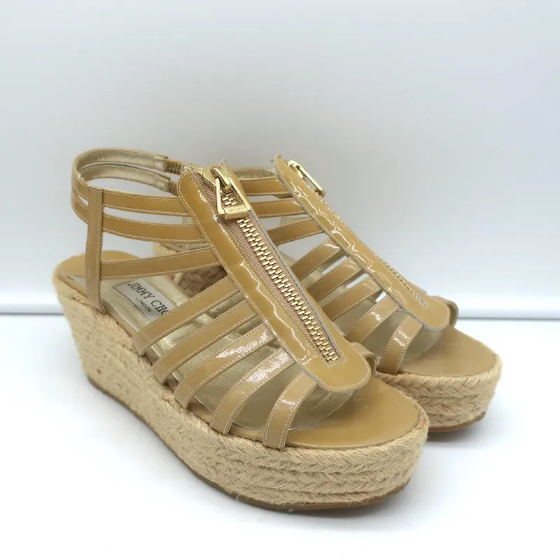 Jimmy Choo Palermo Espadrilles à Wedge avec Fermeture Éclair en Cuir Patenté Nu Taille 39