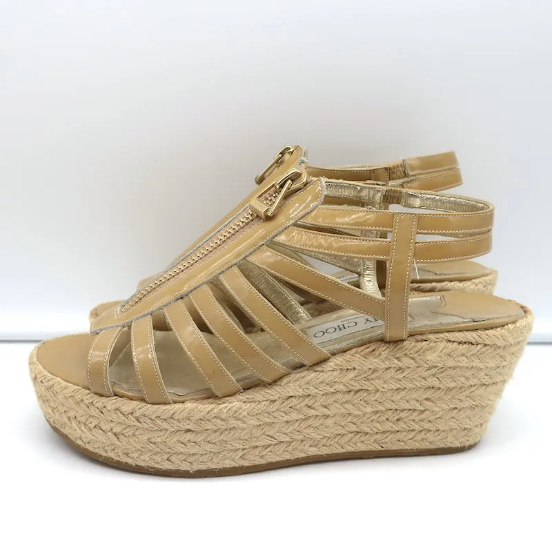 Jimmy Choo Palermo Espadrilles à Wedge avec Fermeture Éclair en Cuir Patenté Nu Taille 39