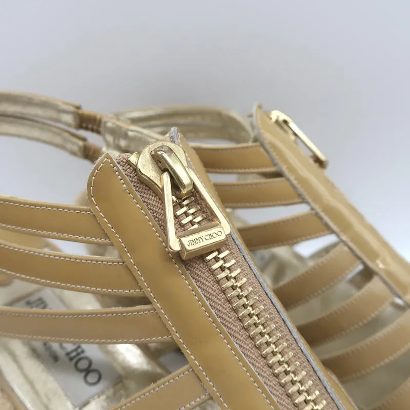 Jimmy Choo Palermo Espadrilles à Wedge avec Fermeture Éclair en Cuir Patenté Nu Taille 39