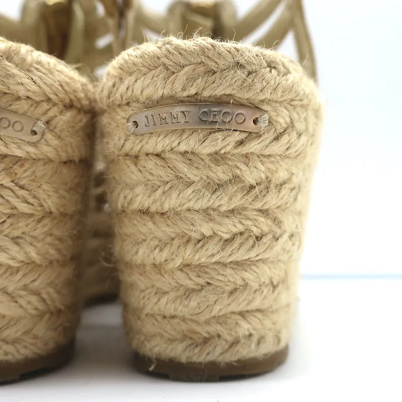 Jimmy Choo Palermo Espadrilles à Wedge avec Fermeture Éclair en Cuir Patenté Nu Taille 39