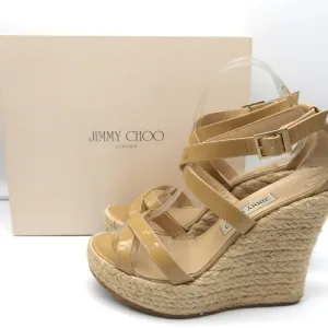 Jimmy Choo Porto Plateforme Espadrille Sandales à Wedge Cuir Vernis Nude Taille 39