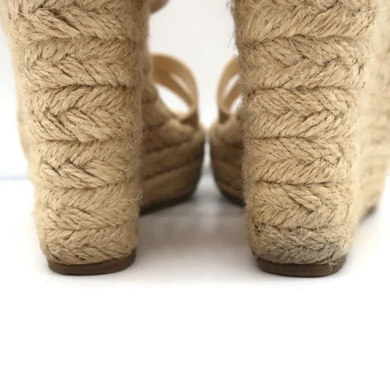 Jimmy Choo Porto Plateforme Espadrille Sandales à Wedge Cuir Vernis Nude Taille 39