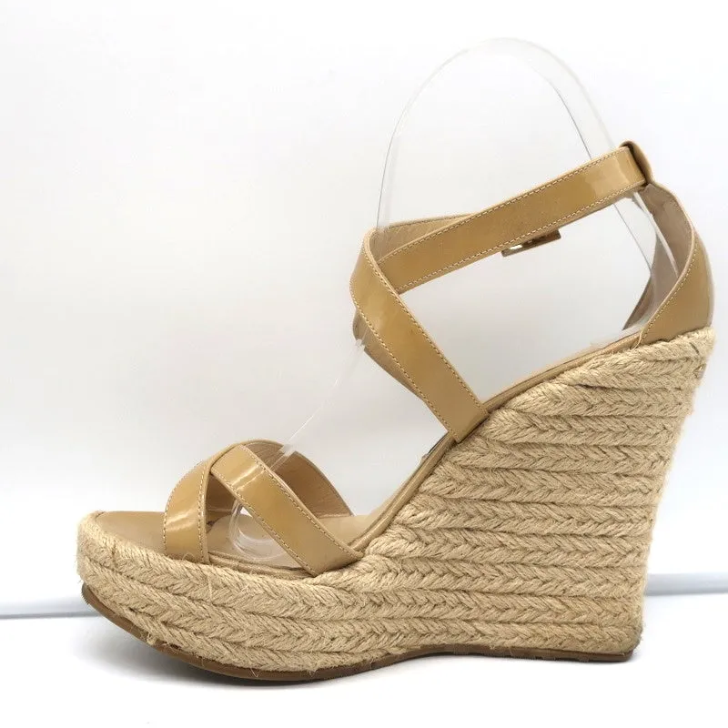 Jimmy Choo Porto Plateforme Espadrille Sandales à Wedge Cuir Vernis Nude Taille 39