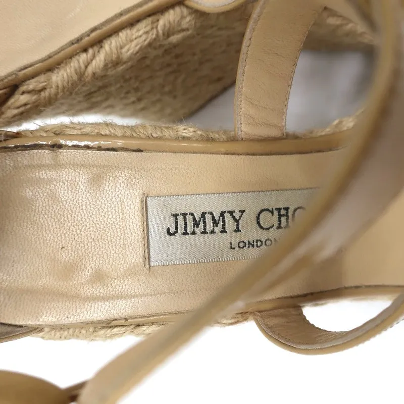 Jimmy Choo Porto Plateforme Espadrille Sandales à Wedge Cuir Vernis Nude Taille 39