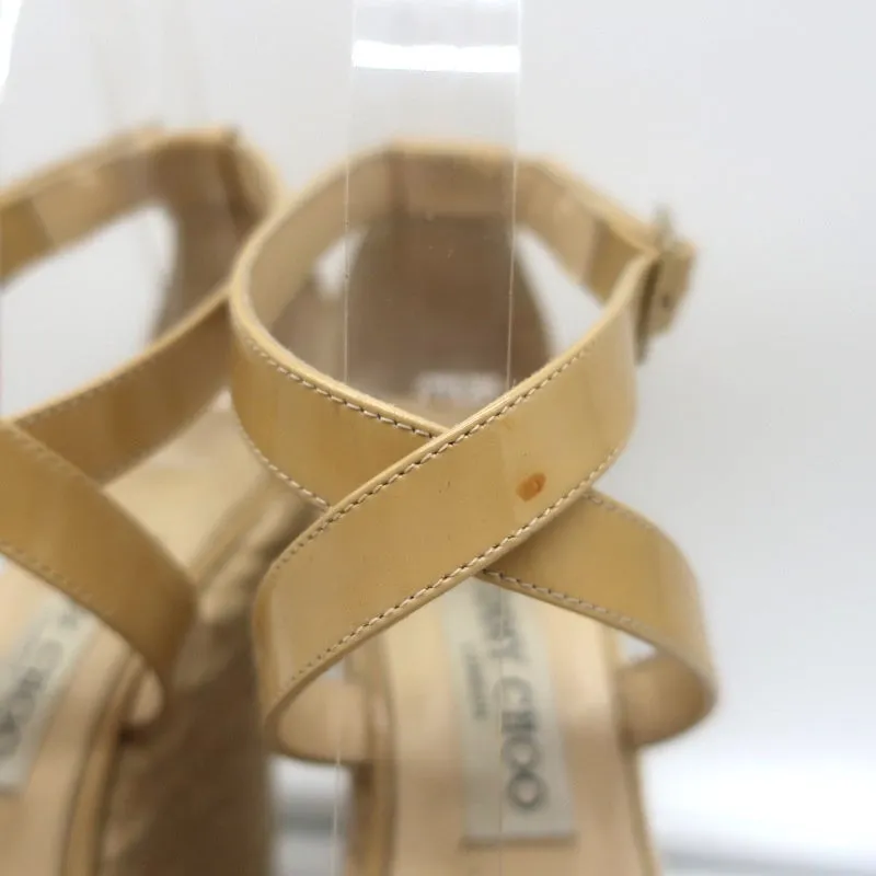 Jimmy Choo Porto Plateforme Espadrille Sandales à Wedge Cuir Vernis Nude Taille 39